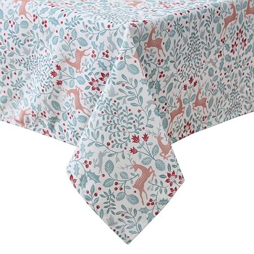 Laura Ashley Decoratief tafelkleed, kreuk- en vlekbestendig, morsbestendig, waterafstotend, onderhoudsvriendelijk, wasbaar, polyesterstof voor eetkamer, keuken, vakantie, feest, 152 x 213 cm, rendier
