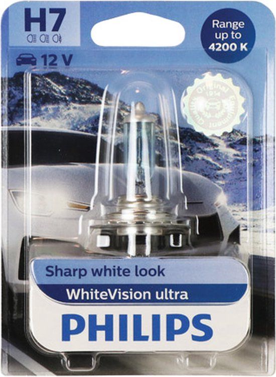 Philips WhiteVision ultra H7 - 12V 55W - 12972WVUB1 - Dimlicht/Grootlicht - Halogeenlamp