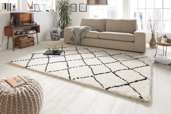 Mint rugs Hoogpolig Vloerkleed Geruit 102753 160x230 cm Crème & Zwart