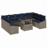 vidaXL - Bankstel - 10 - st - 9-Aantal - zitplaatsen - Zwart - en - Blauw - poly - rattan