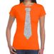 Bellatio Decorations Eighties Disco VIP XXL Carnaval verkleed t-shirt - met stropdas - oranje - zilver glitters - dames