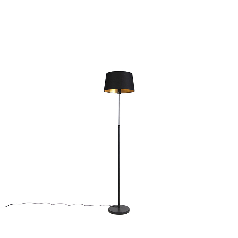 QAZQA Zwarte vloerlamp met katoenen kap zwart met goud 35 cm - Parte