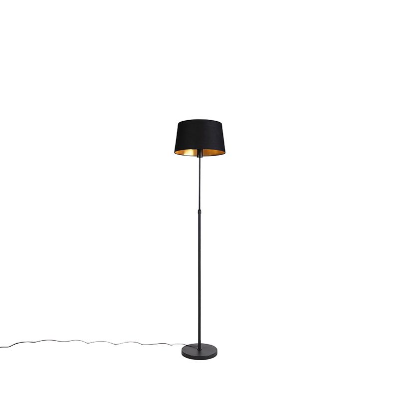 QAZQA Parte Vloerlamp - Zwart met Gouden Kap - 168cm - E27