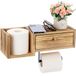 Unyqoos® Porte-rouleau de toilette en bois mural avec étagère et tiroir pour salle de bain
