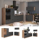 Vicco Keuken Fame-Line, Donkergrijs/Goudkleurig Eiken, 380 cm zonder werkblad