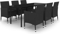 vidaXL 7-delige tuinset met kussens, van polyrotan met glazen tafelblad