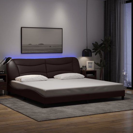 vidaXL Bedframe met LED donkerbruin stof 200x200 cm