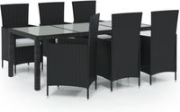 vidaXL 7-delige Tuinset met Kussens, Poly Rattan, Zwart
