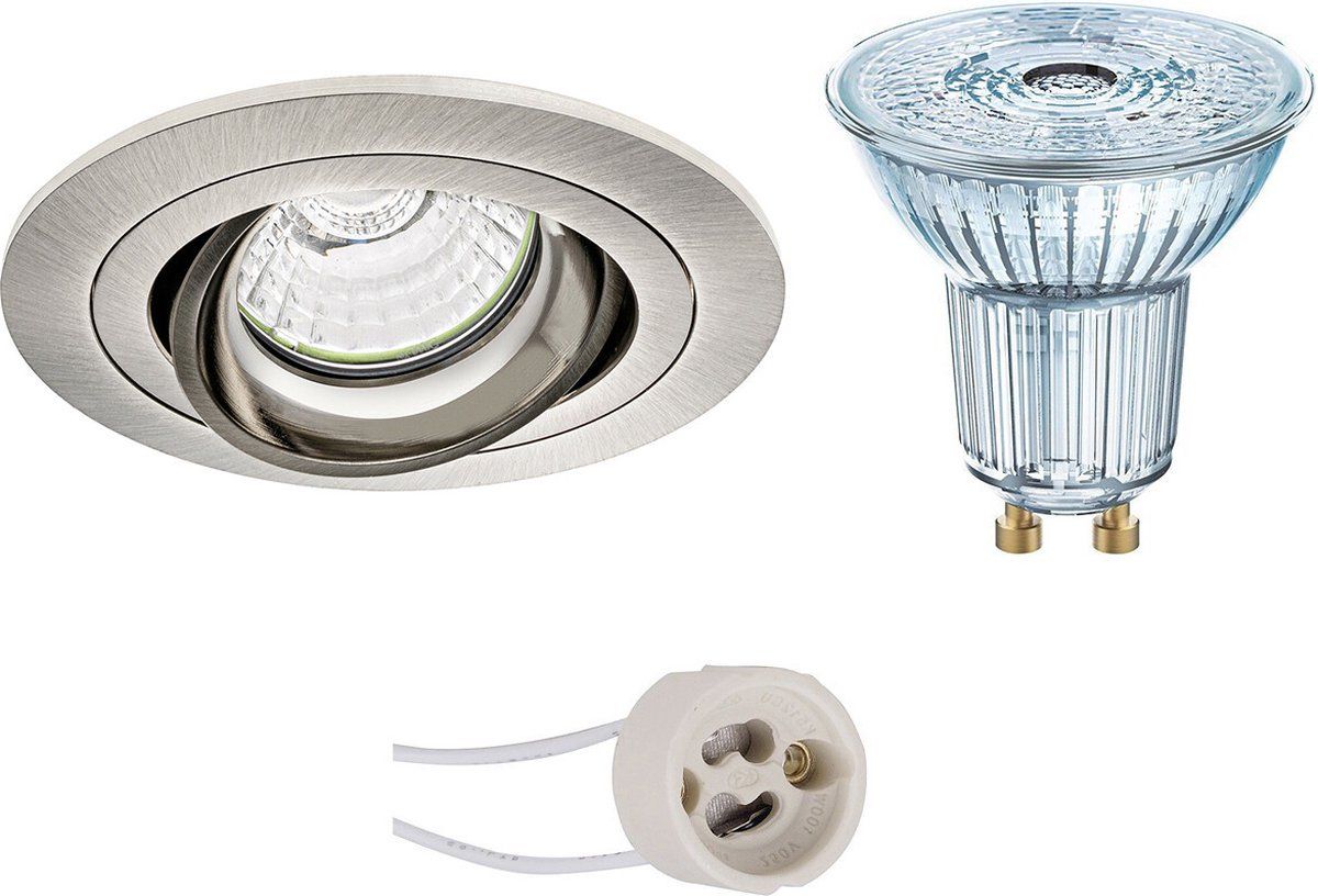 Qualu LED Spot Set - OSRAM PAR16 940 36D - GU10 - Dimbaar - Rond - Mat Nikkel - 3.7W - 4000K - Kantelbaar