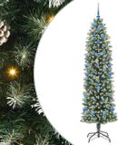 vidaXL Kunstmatige slanke kerstboom Groen en Wit 210 cm