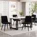 Fortuna set de table à manger, 140x80 cm, noir, incluant 4 chaises