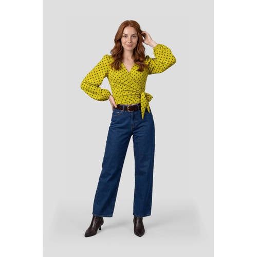Anytime Polkadot Print Crinkle Wrap Top Green/Brown
