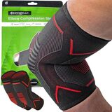 aZengear Elleboogbrace - Compressie - Pijnverlichting - L - Zwart/Rood (Per Paar)