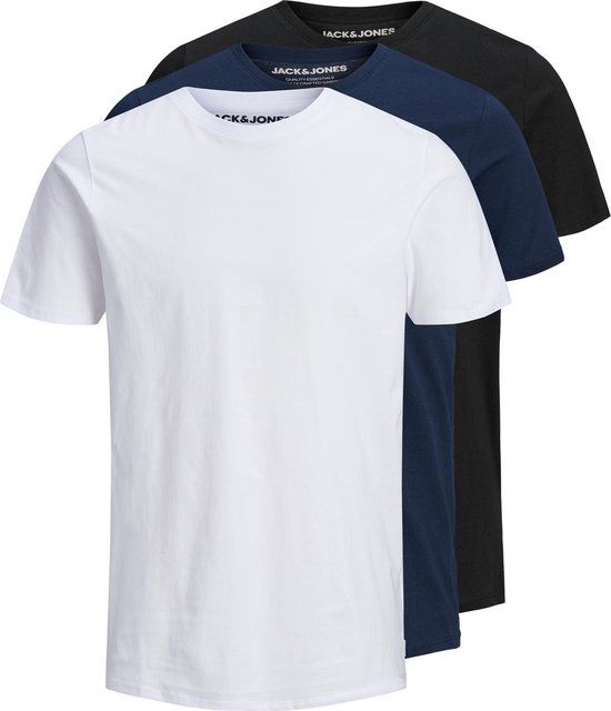 Jack & Jones Essentials Basic T-shirt 3-pack - Heren - Maat L - Zwart/Navy/Wit