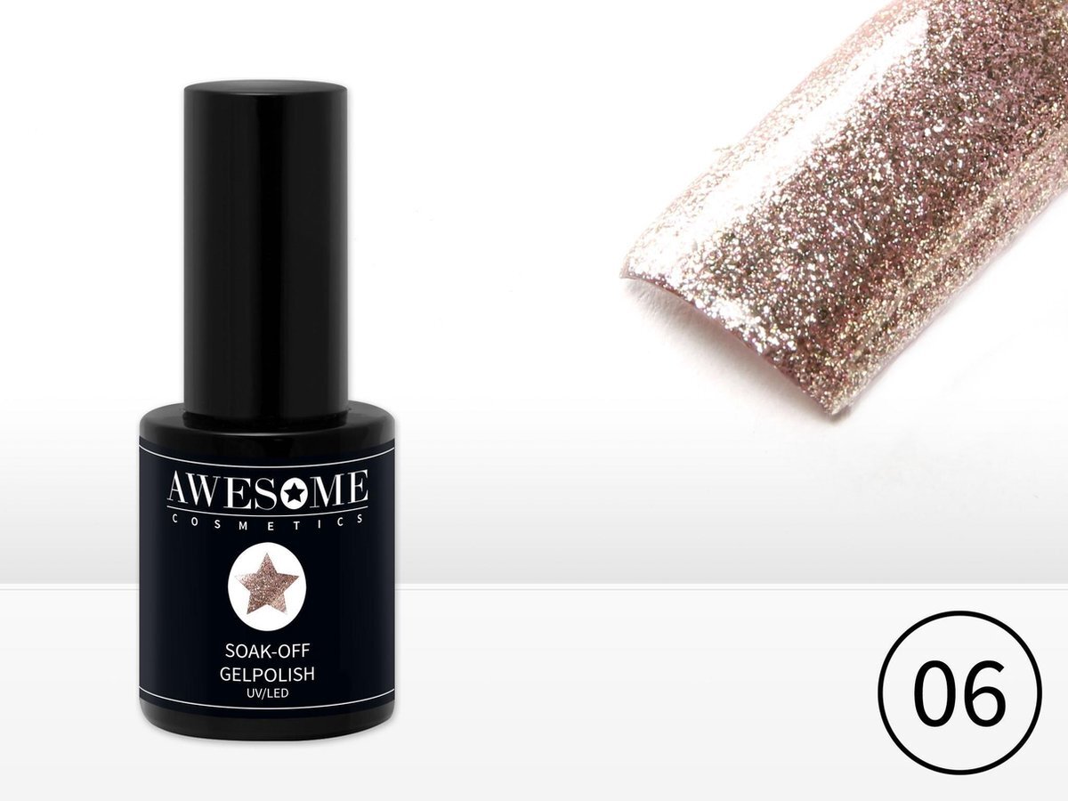 Awesome #06 Champagne met fijne glitter Gelpolish - Gellak - Gel nagellak - UV & LED