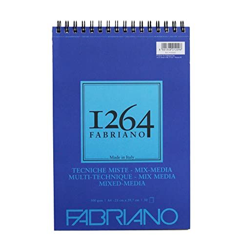 Unbekannt Fabriano 19100643 Honsell 19100643-Fabriano Mix Media spiraalblok 1264, 300 g/m², DIN, 30 natuurwit, middelkorrelig papier, zuurvrij, geschikt voor alle veelzijdige technieken, wit, A4, 40 vellen