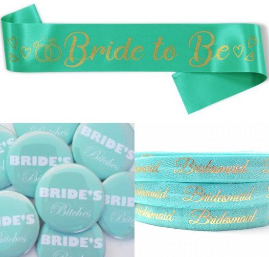 4thePerfectParty Vrijgezellenfeest set Bride to Be en Bride's Bitches mint groen, goud en wit 16-delig - 4thePerfectParty