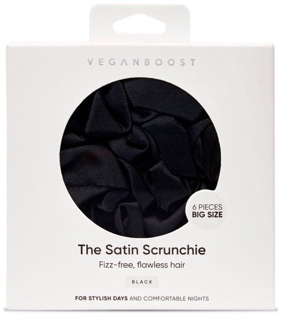 Veganboost Satin Scrunchies Black Big Size - 6pcs
