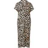 s.Oliver Jurk Leopard Print Jersey Dress met split, lange mouw, polokraag, zijzakken, kuithoogte, crème, panterprint, maat 46