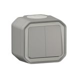 Legrand Dubbele schakelaar of wisselschakelaar, 10 A, Plexo, waterdicht IP55, volledige verlichtingsbediening, inbouwklaar, oppervlaktemontage, grijs, 069715LE