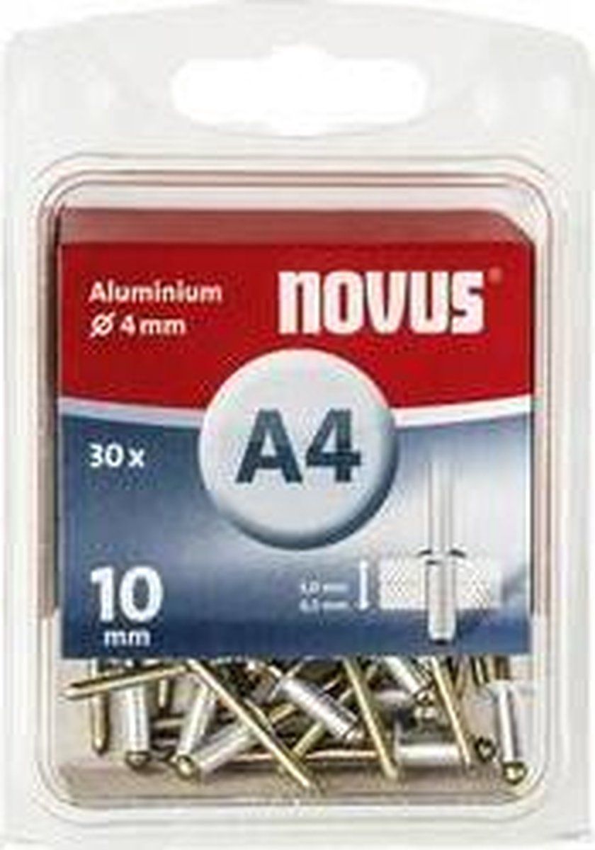 Steinel Novus Aluminium klinknagels 10 mm, 30 stuks, Ø 4 mm, 5,0-6,5 mm klemlengte