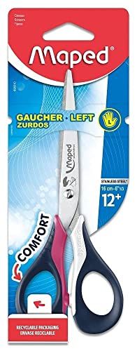 Maped - Linkshandige schaar SENSOFT, 16 cm, flexibele en ergonomische handgrepen, puntig - rood-zwart, blauw-zwart, roze-zwart