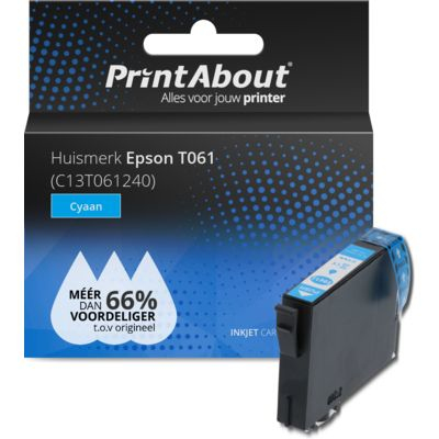 PrintAbout Huismerk Epson T0612 (C13T061240) Inktcartridge Cyaan