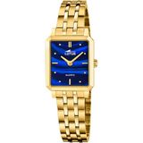 Lotus 19009/2 Polshorloge Dames Blauw Goudkleurig Staal Kwarts Analoog Rechthoekig Mineraalglas 5 ATM