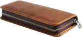 Merkloos Leren etui met rits voor pennen, potloden en kleine voorwerpen, bruin
