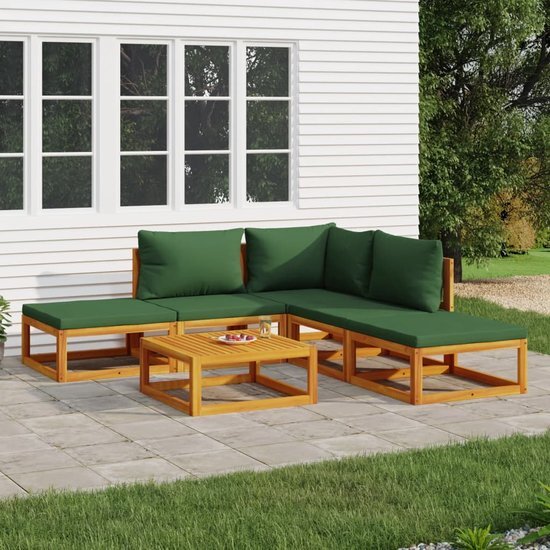 The Living Store 6-delige Loungeset met groene kussens massief hout - Tuinset