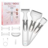 BarberBoss Elektrisch scheerapparaat voor dames, 3-in-1 draagbaar scheerapparaat, lichaam, bikini, gezicht dames trimmer, draadloos nat en droog damesscheermes, gezichtshaarverwijderaar, QR-8003