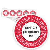 Keuringsstickers NEN 1078 Goedgekeurd tot 2027 | 50 stuks, Ø 35 mm | Buiten Rood