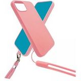 JAYM POP - Achterzijde behuizing voor mobiele telefoon - met nek- en polsbanden - vloeibaar silicone - roze - voor Apple iPhone 14