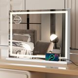 Puluomis Hollywood Spiegel 80x60CM - LED-lichtstrips - Spiegel met verlichting - USB Oplaadpoort - 10x Vergroting - 3 lichtstanden - Dimbaar - Smart Touch