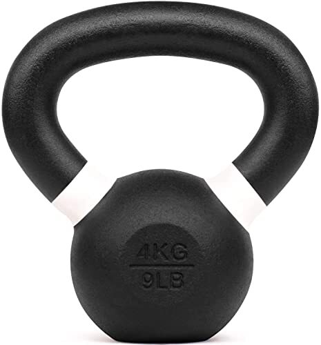 Yes4All Kettlebell-gewichten met poedercoating met brede handgrepen en platte bodems - 4kg/9lbs gietijzeren kettlebells voor sterkte, conditionering en crosstraining, a - wit - 4 kg / 9 lb, QZHJ