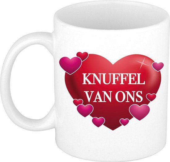 Witte koffiemok met hartjes - 300 ml - keramiek