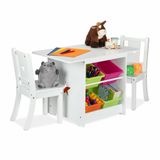 Relaxdays Kinderzitje, tafel en 2 stoelen, met opbergruimte, voor meisjes en jongens, zithoek voor kinderkamer, wit/groen, roze