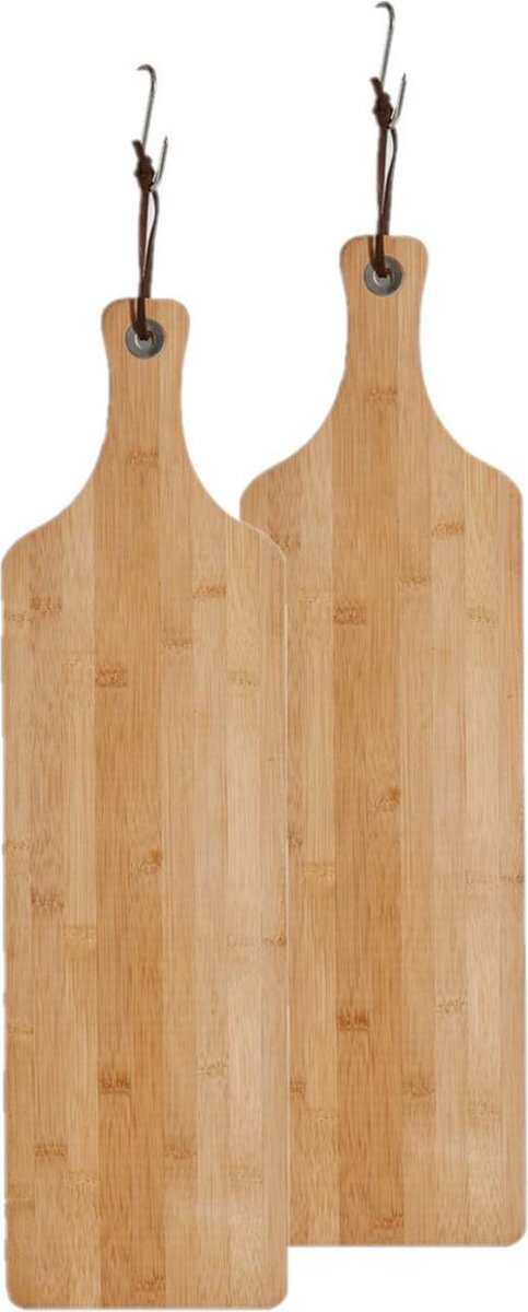 ZELLER 2x stuks bamboe houten snijplanken/serveerplanken met handvat 57 x 16 cm - Serveerplanken