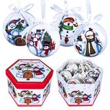The Christmas Workshop Set van 14 kerstballen/verschillende feestelijke ontwerpen/geschenkdoosjes kerstboomversieringen, 7,5 cm diameter kerstballen (witte cartoon sneeuwpop)