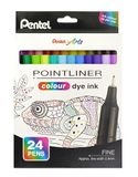 Pentel Pointliner colour S40 Fineliner - dye inkt, 0,4 mm (6 x 24 stuks set - op kleur gesorteerd)