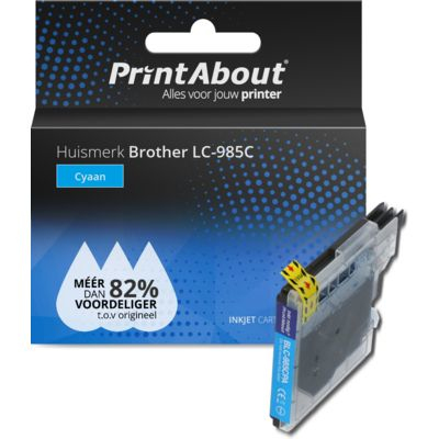 PrintAbout Huismerk Brother LC-985C Inktcartridge Cyaan