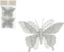 House of Seasons Edelman Bv Kerstboomversiering Vlinder - 2x stuks - 16 cm - zilver glitter - op clip