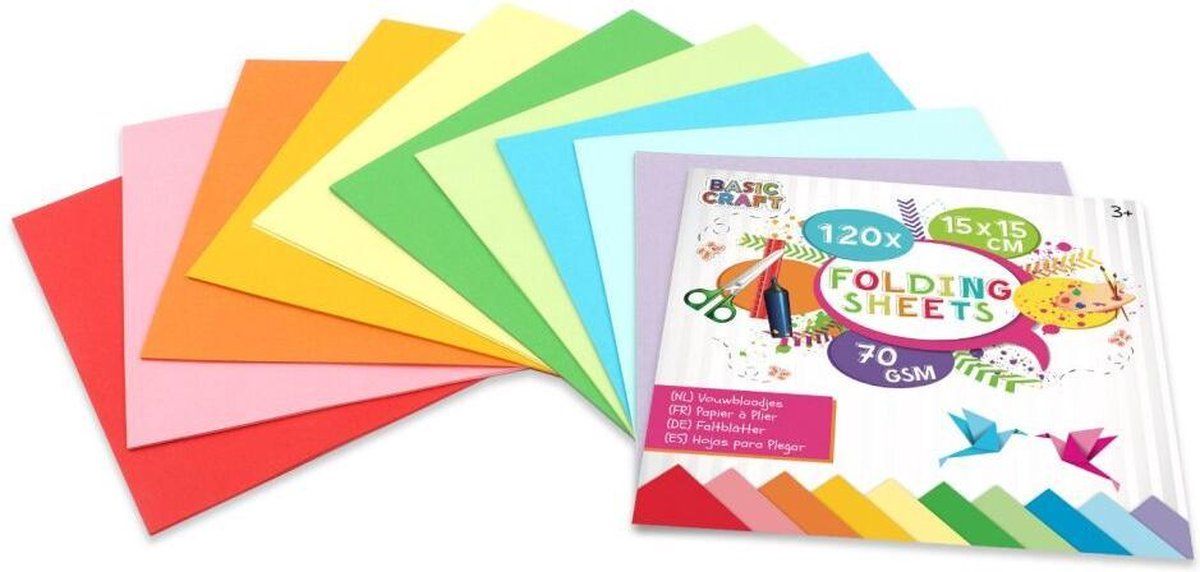 Craft Sensations Panda Craft Sensations Vouwblaadjes | 15 x 15 CM | 120 stuks | 70 Gram | 10 verschillende kleuren | papier | knutselen voor kinderen | Origami