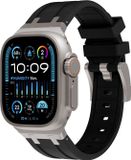 Strap-it bracelet en silicone liquide de luxe pour Apple Watch (Series 1-9, SE, Ultra) - 44/45/46/49mm - Noir avec titane