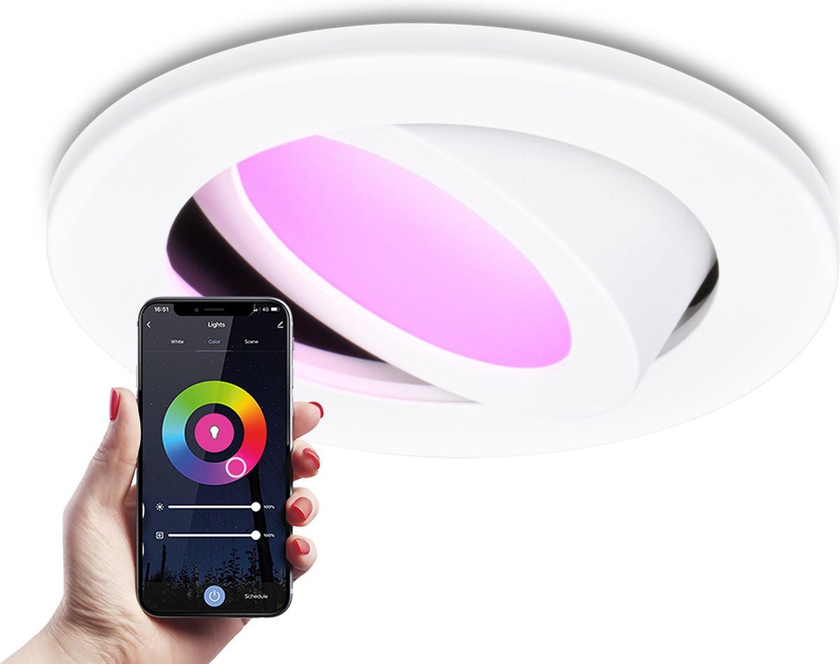 HOFTRONIC SMART HOFTRONIC - Vienna smart LED inbouwspot Wit - WiFi & Bluetooth - RGBWW 16,5 miljoen kleuren - Kantelbaar - Google Home en Amazon Alexa - IP65 Badkamer inbouwspot - SMD LED Chip - 50.000 branduren