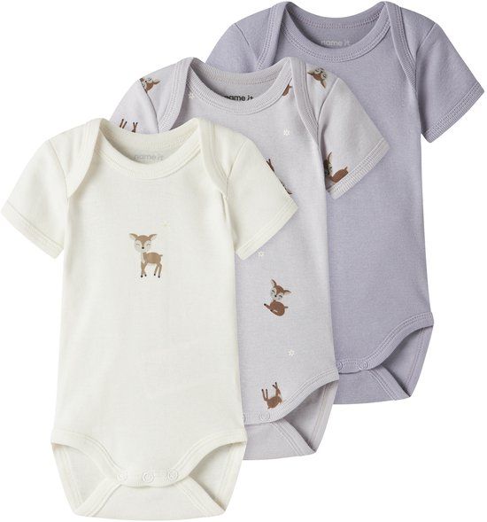NAME IT Nbfbody 3P SS Lilac Marble Deer Noos Romper Unisex Lilac Marble Gestreept 3 Stuks
