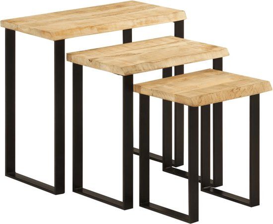 vidaXL Tafeltjesset 3 st met natuurlijke rand massief mangohout
