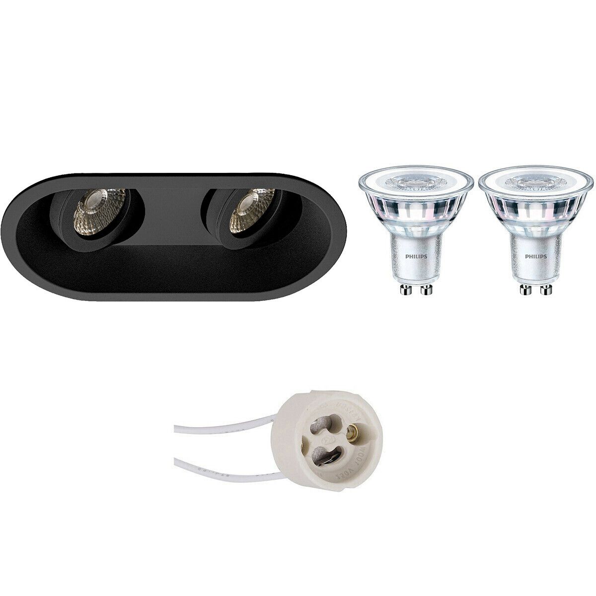 BES LED LED Spot Set - Pragmi Zano Pro - GU10 - Inbouw Ovaal Dubbel - Mat Zwart - Kantelbaar - Philips CorePro 830 36D - 4W - Warm Wit - Dimbaar