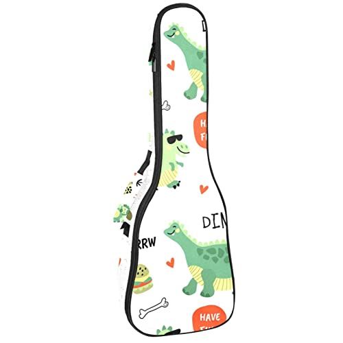 Mersov Tenor Ukulele Gigbag Waterdichte Ukelele Case Gewatteerde Rugzak, Geweldig voor Sopraan Concert (21/23/24") Groene Dinosaurussen Woorden Patroon