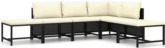 vidaXL 6-delige Loungeset met kussens poly rattan zwart